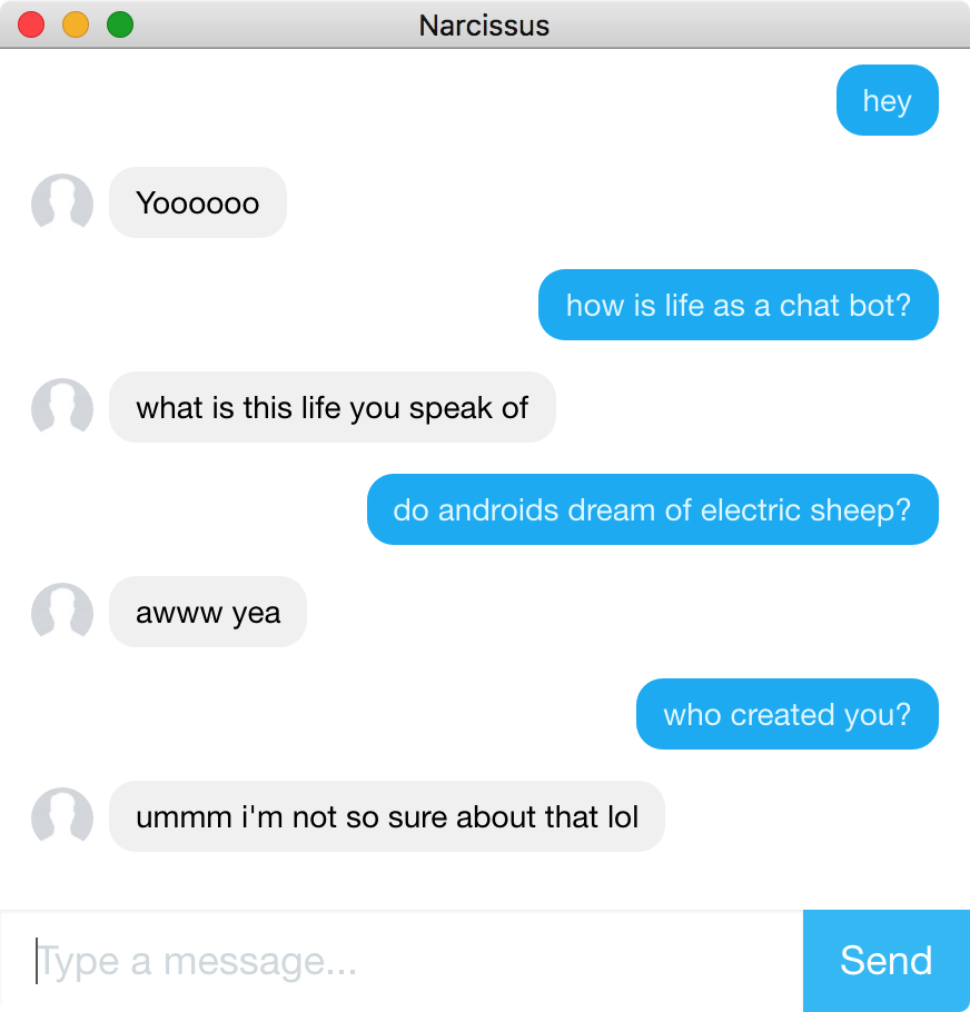 Screenshot of a sample conversation